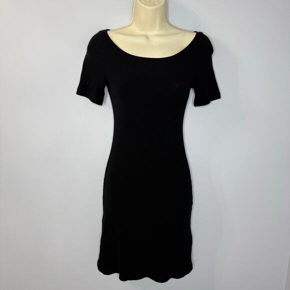 Reformation  Black Ribbed Knit Scoop Neck Short Sleeve Dress Sz S - Picture 11 of 11